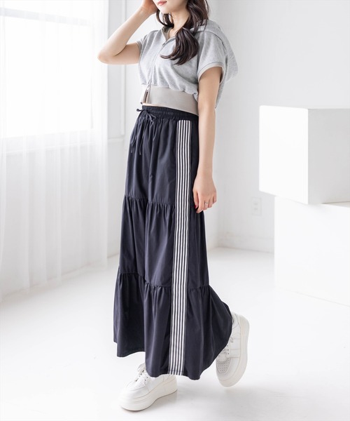 clear ロング スカート 夏 サイドラインティアードスカート「骨格