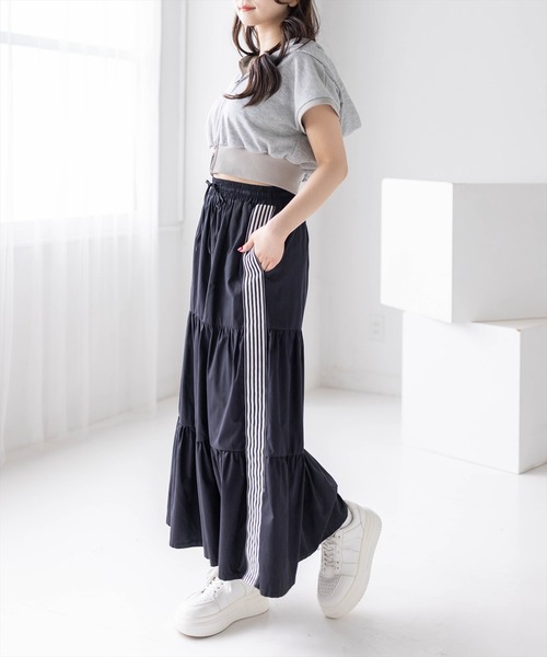 clear ロング スカート 夏 サイドラインティアードスカート「骨格