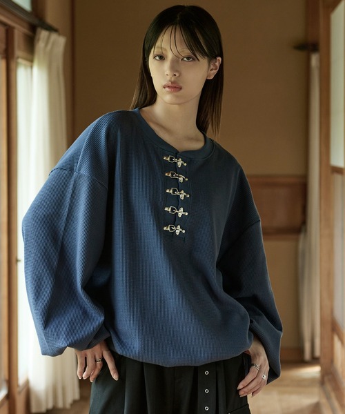 「狐独」 長袖Tシャツ LARGE ブルー系その他 メンズ_画像2