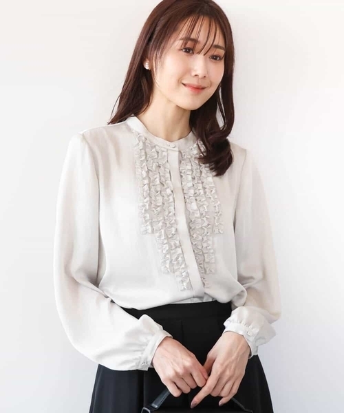 「MK MICHEL KLEIN」 長袖ブラウス 38 グレイッシュベージュ レディース_画像2