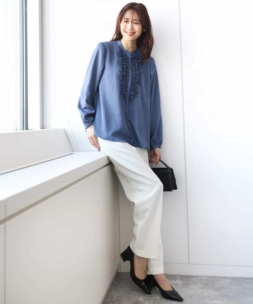 「MK MICHEL KLEIN」 長袖ブラウス 38 グレイッシュベージュ レディース_画像7