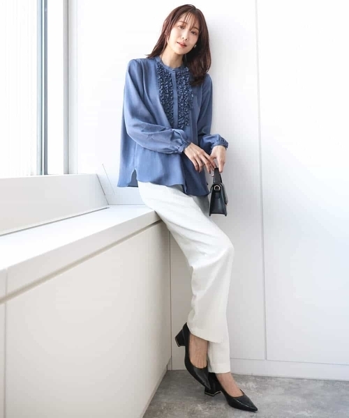 「MK MICHEL KLEIN」 長袖ブラウス 38 グレイッシュベージュ レディース_画像8