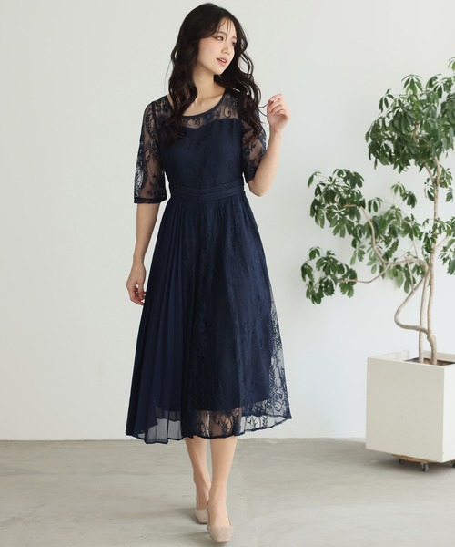 PourVous プールヴー　ネイビー レースドレス Mサイズ PourVous（プールヴー） ドレス : ZOZOTOWN Yahoo!店 - 通販 - Yahoo