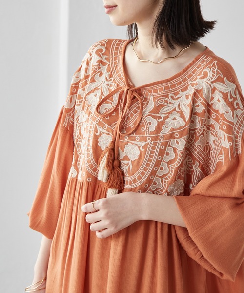 RANAN（ラナン） ブラウス シャツ インド製楊柳刺繍ブラウス 