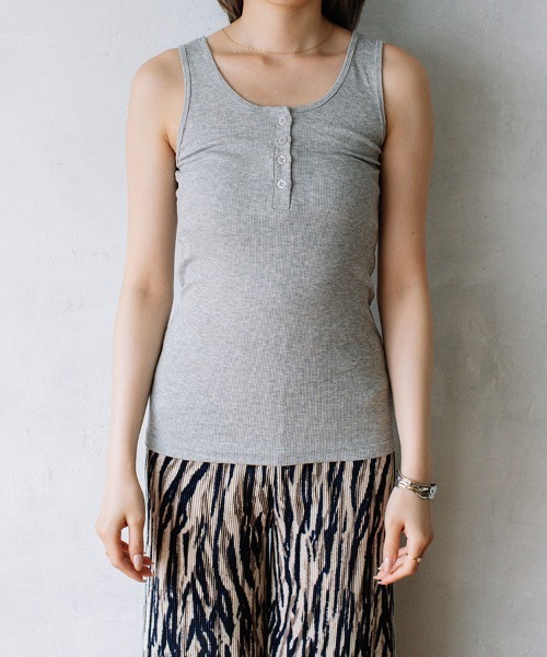 タンクトップ ノースリーブ henley neck rib tanktop/ヘンリーネック