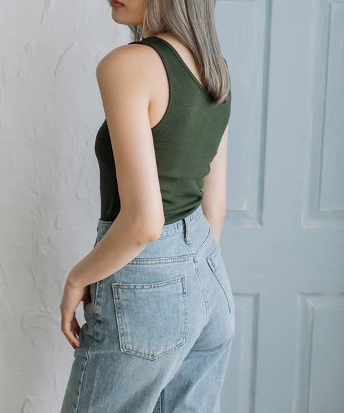 タンクトップ ノースリーブ henley neck rib tanktop/ヘンリーネック