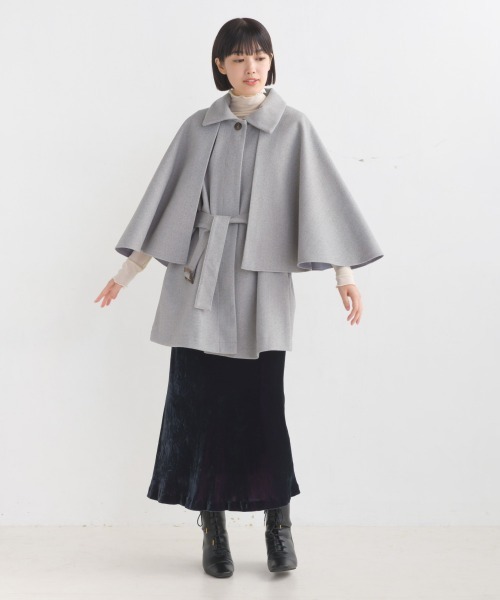 myine マイン ケープコート グレー OMNES（オムネス） コート アウター ニットモッサマルチウェイケープ