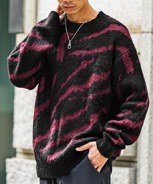 ジプソフィア ニット セーター 長袖 クルーネック ウール混 F 紺 ピンク SOMEDIFF（サムディフ） セーター ニット 「SOMEDIFF」モヘアタッチ