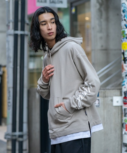 KANGOL(カンゴール) パーカー フェイクレイヤード 袖プリント ビッグ KANGOL(カンゴール) パーカー フェイクレイヤード 袖プリント ビッグ