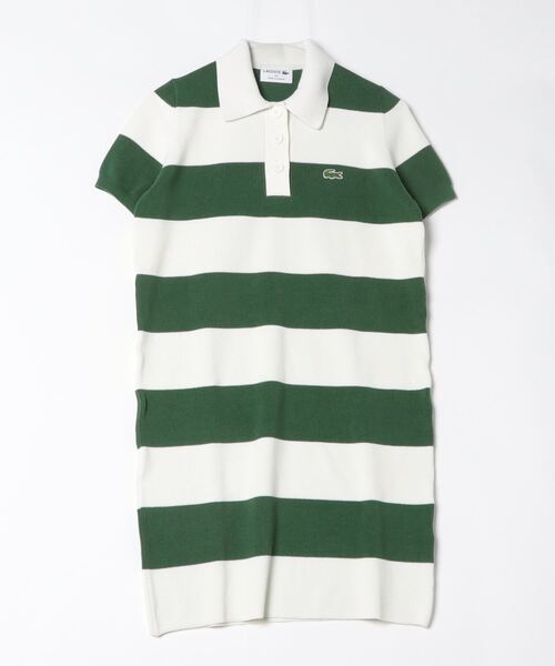 LACOSTE シャツワンピース オーガニックコットンニットボーダー