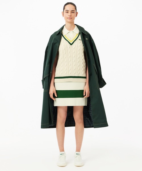 LACOSTE シャツワンピース オーガニックコットンニットボーダー