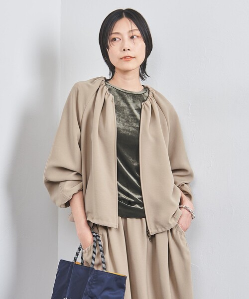 ジャケット ブルゾン COMFY ギャザー ノーカラー ブルゾン レディース