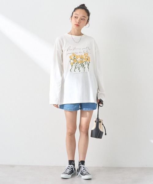 tシャツ フラワープリントロングTシャツ レディース earth music&ecology tシャツ フラワープリントロンTee