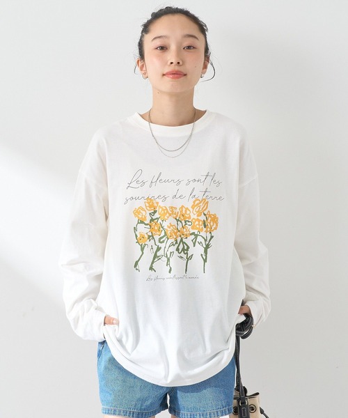 earth music&ecology tシャツ フラワープリントロンTee