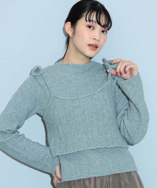 ニット セーター リボンキャミベスト × プルオーバー（セットアイテム） レディース