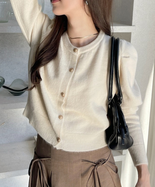 Ada. カーディガン 金ボタン 肩パフ ショート カーディガン レディース