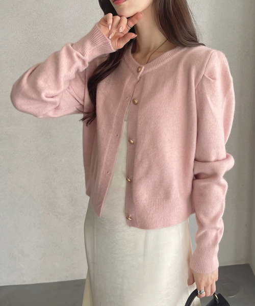 Ada. カーディガン 金ボタン 肩パフ ショート カーディガン レディース