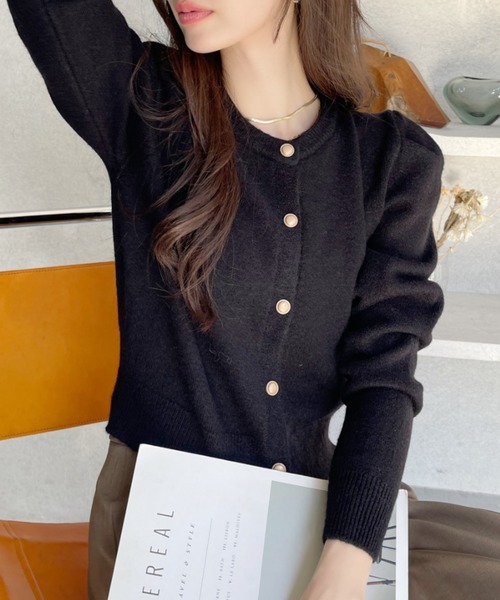 Ada. カーディガン 金ボタン 肩パフ ショート カーディガン レディース