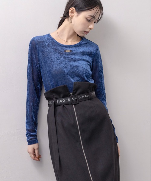 Eimee Law（エイミーロウ） tシャツ ベロアメッシュ プレート付き