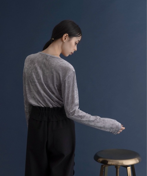 Eimee Law（エイミーロウ） tシャツ ベロアメッシュ プレート付き