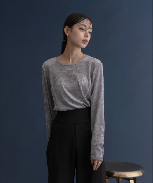 Eimee Law（エイミーロウ） tシャツ ベロアメッシュ プレート付き