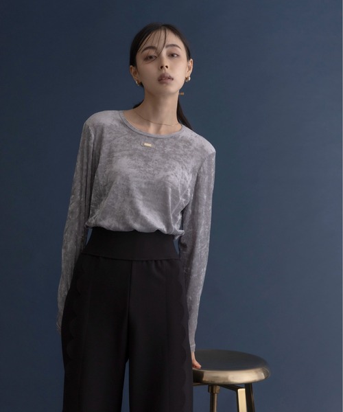 Eimee Law（エイミーロウ） tシャツ ベロアメッシュ プレート付き