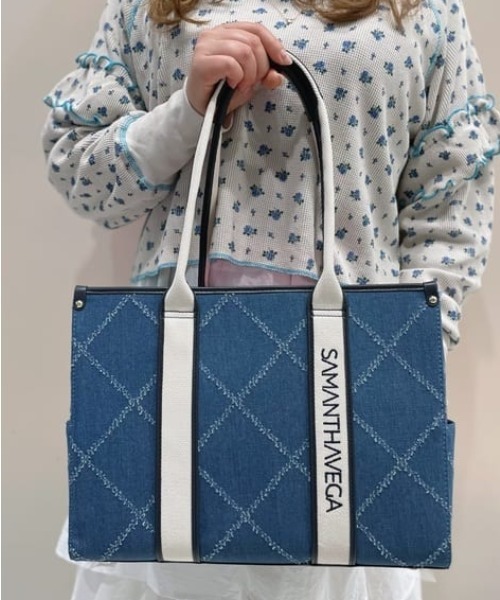 トートバッグ ロゴテープデニム風A4トート レディースの画像