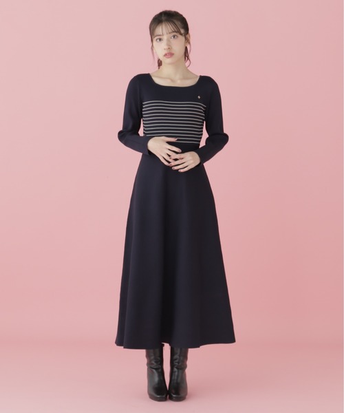 ジルバイジルスチュアート　フレアミニニットワンピース JILL by JILL STUART｜バイカラーフレアミニニットワンピース