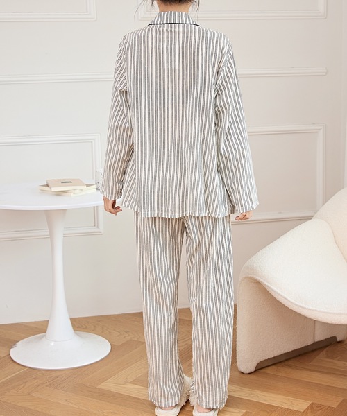 とっておきし新春福袋 Lace 開襟 ストライプ柄 ルームウェア パジャマ Ladies ルームウェア・パジャマ