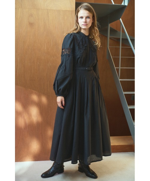 ♡ Estella.K エステラケー フロントクロスレースドレス ブラック ♡ Estella.K ワンピース Bibi Lace-trimmed dress 切り替えレースドレス