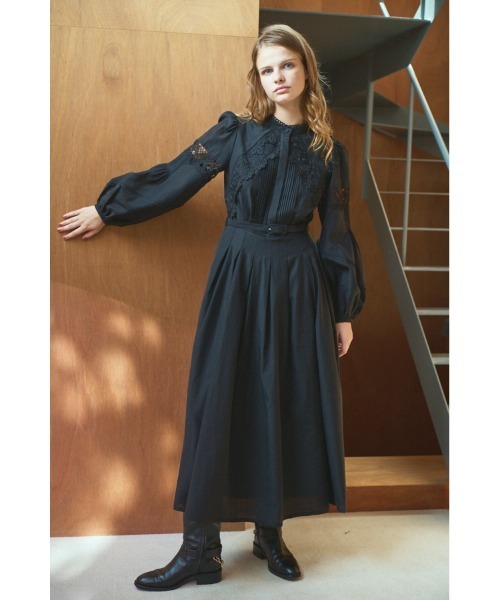 ♡ Estella.K エステラケー フロントクロスレースドレス ブラック ♡ Estella.K ワンピース Bibi Lace-trimmed dress 切り替えレースドレス