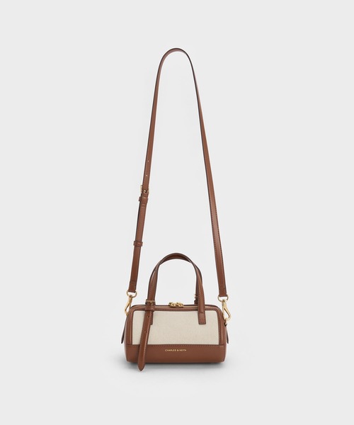 追跡★Charles&Keith 2WAY Enola キャンバス ボウリングバッグ CHARLES & KEITH Enola エノラ キャンバスツートーンボウリング