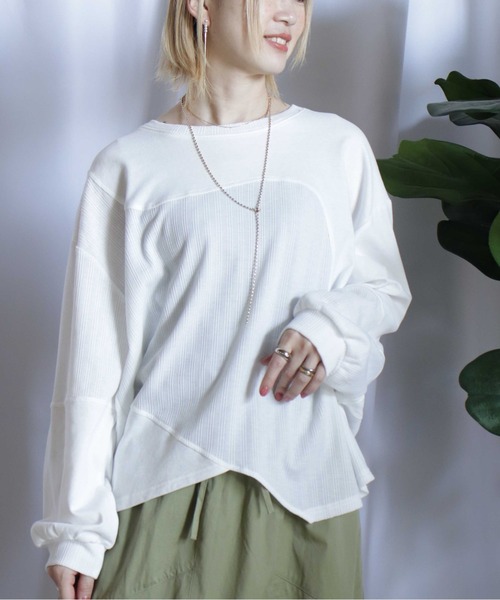 tシャツ ラウンド切替サラっとTシャツ レディース