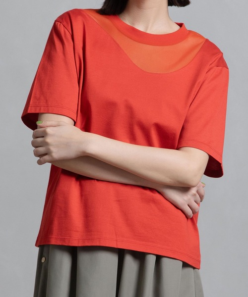 tシャツ 部分メッシュTシャツ レディース