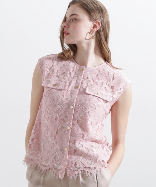 ピンク レース ノースリーブ トップス 美品 ZARA ピンクベージュレースノースリーブトップス - メルカリ