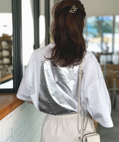 Candlestick tシャツ 半袖 レトロ シルバー 箔 ワイドシルエット T