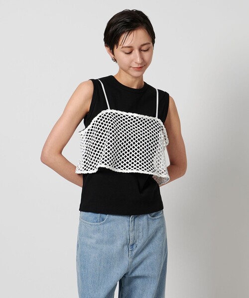 3way united arrows シルク コットン レース タンクトップ