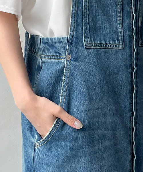 週末価格　極美品　DOUDOU デニムワンピース ジャンスカ psサイズ セール】フロントファスナーデニムジャンスカ（ワンピース