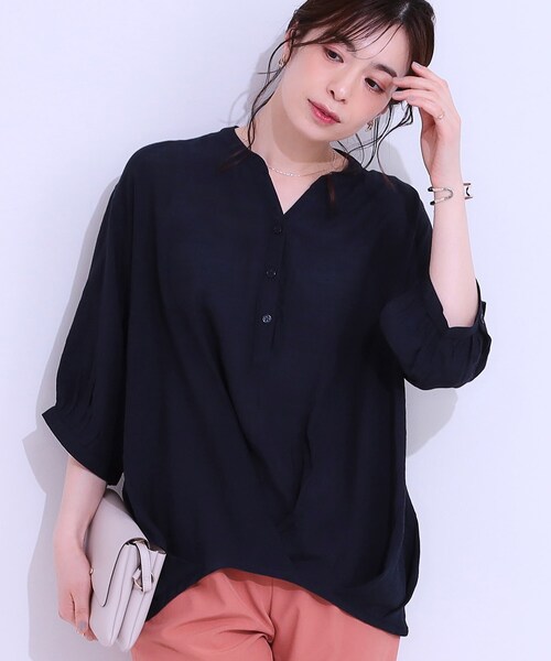 BLK/S/肩タックブラウス SHOO・LA・RUE ブラウス シャツ 「S-LL」インせず腰回りすっきり