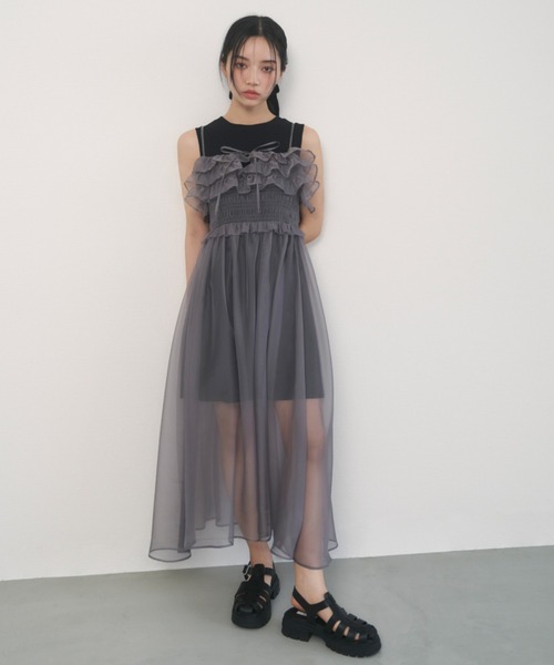 snidel シースルーワンピース　ブラック　透け　キャミ　ハイネック SNIDEL」 キャミソールワンピース 0 ブラック レディース