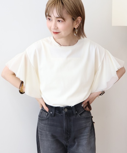 tシャツ 「WEB・一部店舗限定」チュールスリーブプルオーバー レディース ROSE BUD tシャツ 「WEB・一部店舗限定」チュールスリーブプル