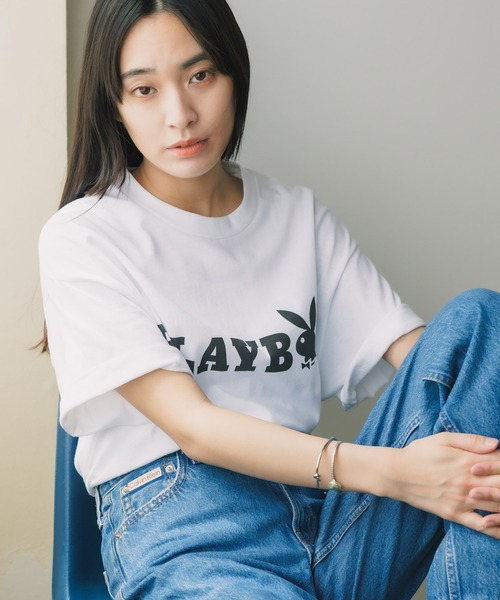 PLAYBOY プレイボーイ Tシャツ トップス 白 ホワイト グレー PLAYBOY tシャツ PLAYBOY/プレイボーイ LOGO TEE Tシャツ メンズ