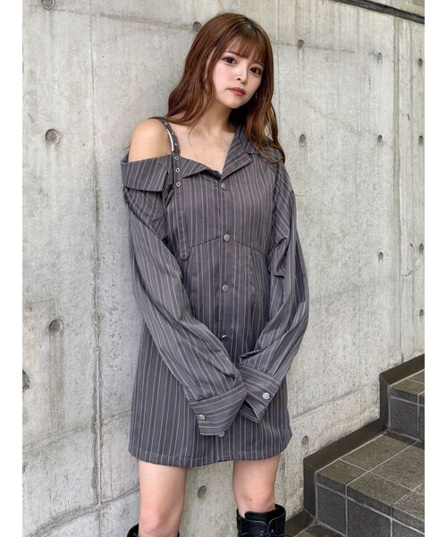 MURUA（ムルーア） ワンピース アシメショルダーミニシャツワンピース