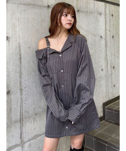 MURUA（ムルーア） ワンピース アシメショルダーミニシャツワンピース 