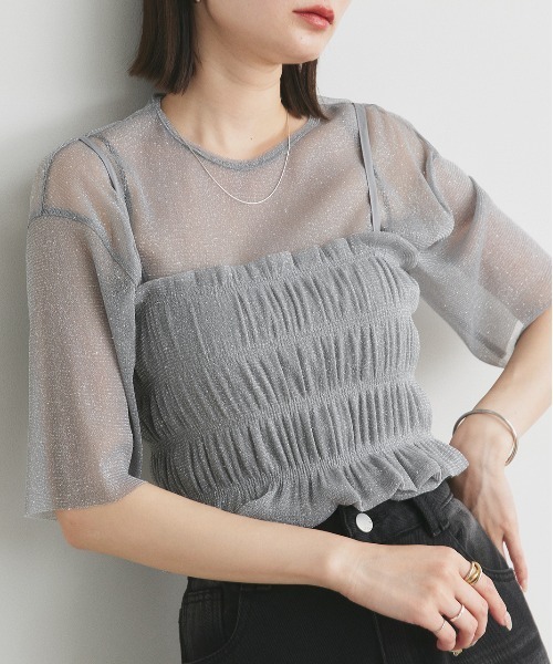 tシャツ ビスチェレイヤード ラメカットソー レディース