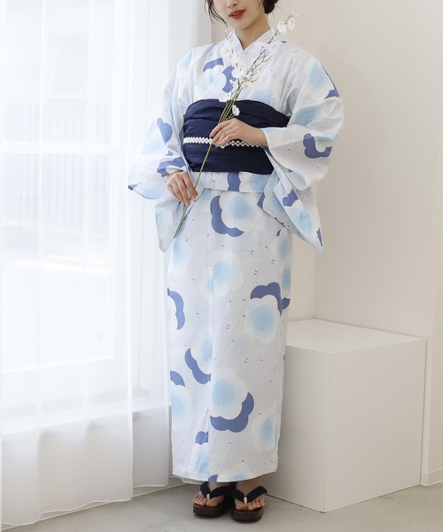 浴衣♪背の高い方用 itto 浴衣 簡単1人で着れる！綿セパレート浴衣2点セット（二