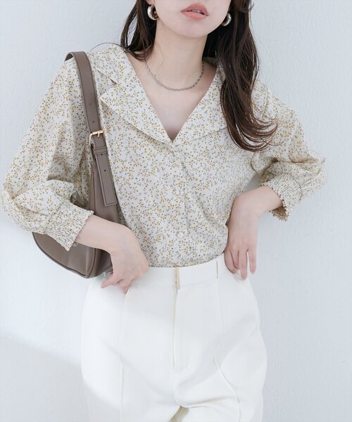 ブラウス シャツ 「再予約」WEB限定/シャーリングブラウス レディース natural couture ブラウス シャツ 「WEB限定」オープンカラー