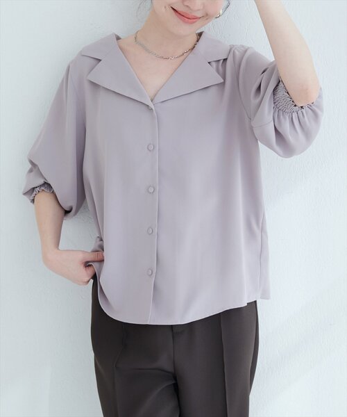 美品　かぐれ　長袖ブラウス　日本製　レーヨン　麻　茶色　ベージュ　フリーサイズ シルク 100% ブラウス トップス 送料無料 長袖 レディース
