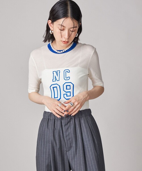 tシャツ SHIPS NINE CASE:シアー ロゴ リンガー TEE レディース