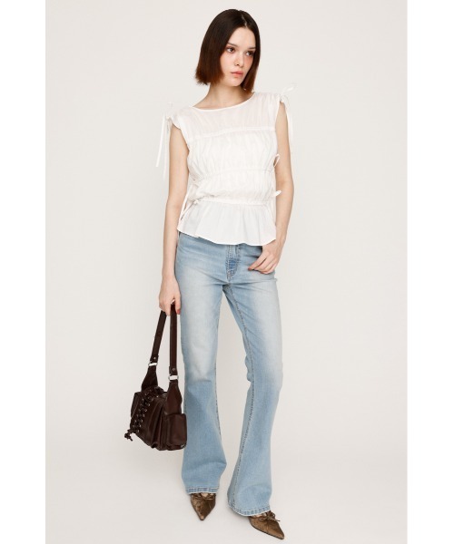 ブラウス シャツ GATHER RIBBON WOVEN BL ギャザーリボン ウーブン ブラウス 夏服 ノースリーブトップス レディース SLY ブラウス シャツ GATHER RIBBON WOVEN BL ギャザーリボン